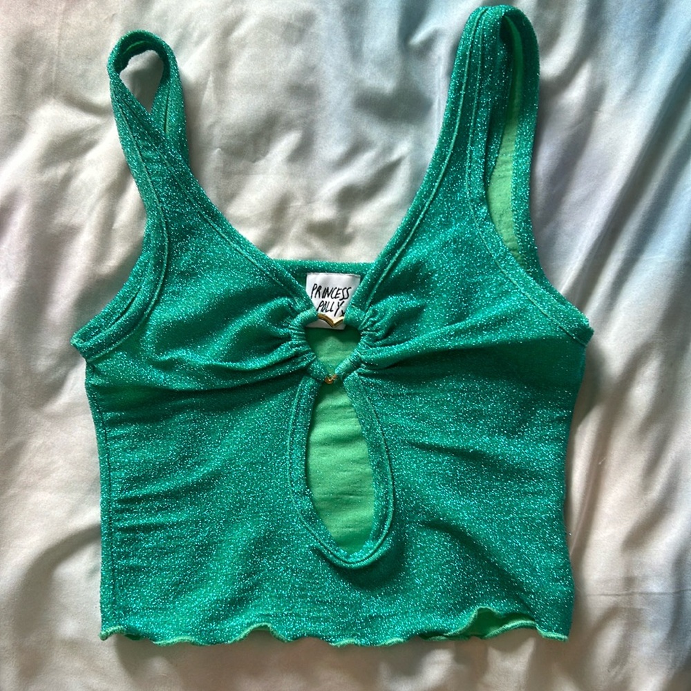 Green Sparkle heart Princess Polly Top